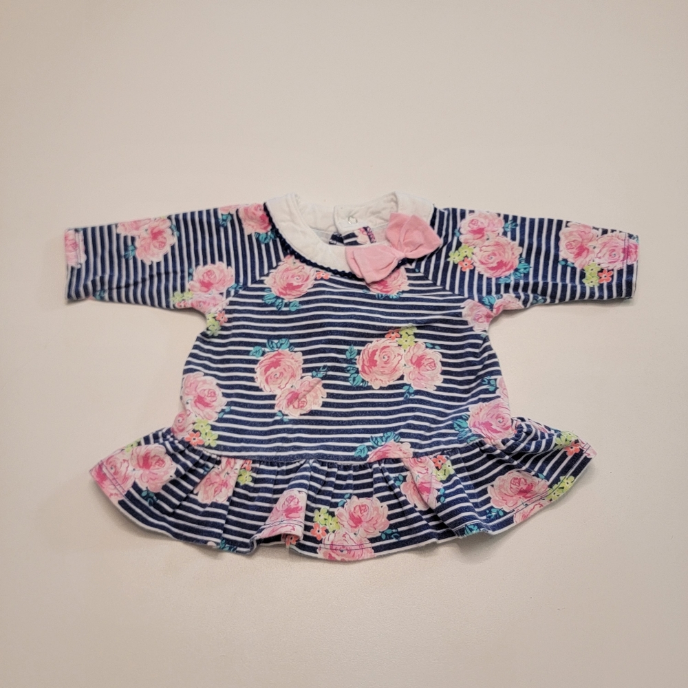 Crown and Ivy 3 quarter length sleeve blue and white striped frilled shirt